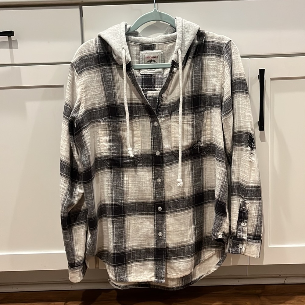 American Eagle hooded Flannel shirt size small